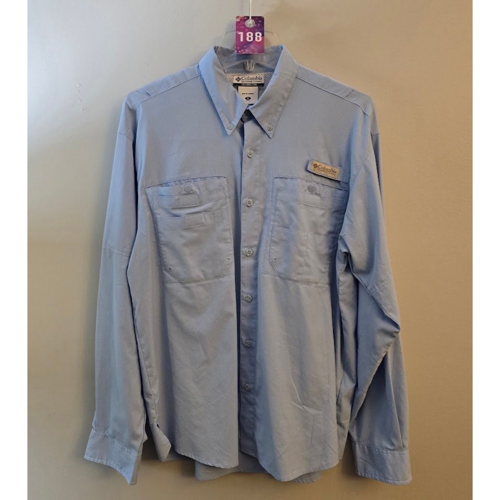 Columbia PFG Mens Long Sleeve Tamiami II Fishing Shirt Vented Light Blue Size S